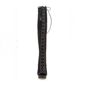 Boots JLO Jenifer Lopez full-length corset lacing over the knee platform boot